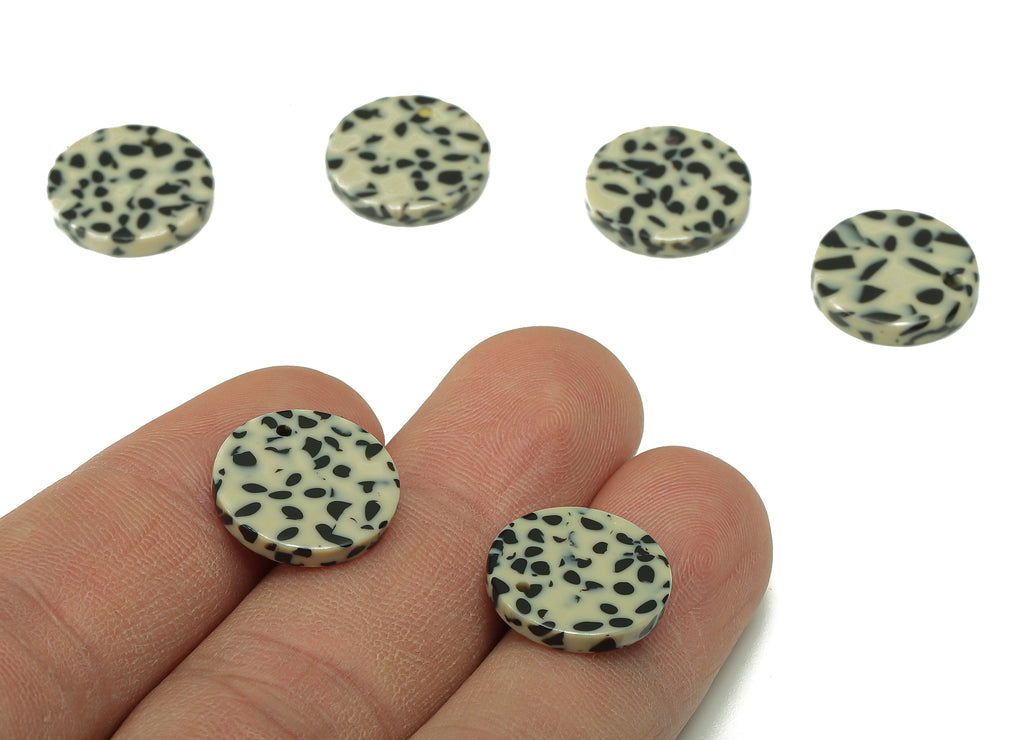 Acetate Acid Coin Earring Charm - Round Black Spots Earring - Circle Pendant With Hole - Color Code: A785 - 15.07x15.06x2.48mm - AC1064-A785 - DOMEDBAZAAR