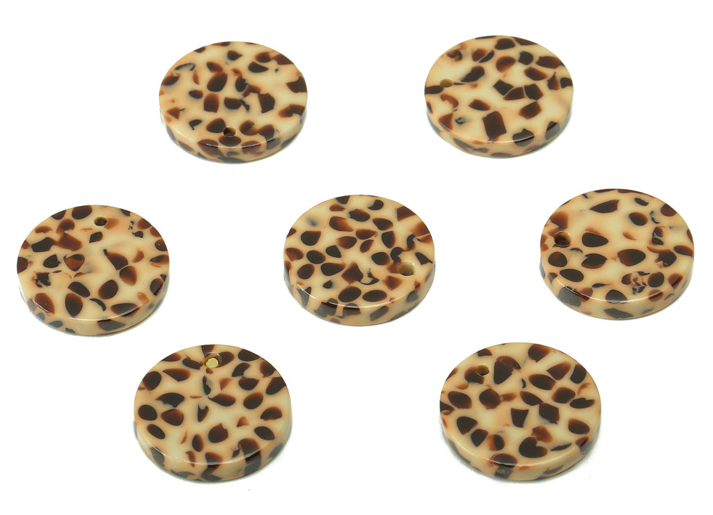Acetate Acid Coin Earring Charm - Round Brown Spots Earring - Circle Pendant With Hole - Color Code: A789 - 15.13x15.11x2.67mm - AC1064-A789 - DOMEDBAZAAR
