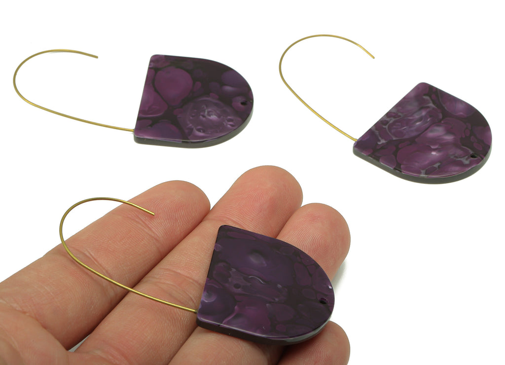Acrylic Domed Ear Wire Hook - Purple D Earring With Hole - Brass Earring Wire Connector - Color Code: A711 - 34.04x2.62x2.97mm - AC2581-A711 - DOMEDBAZAAR