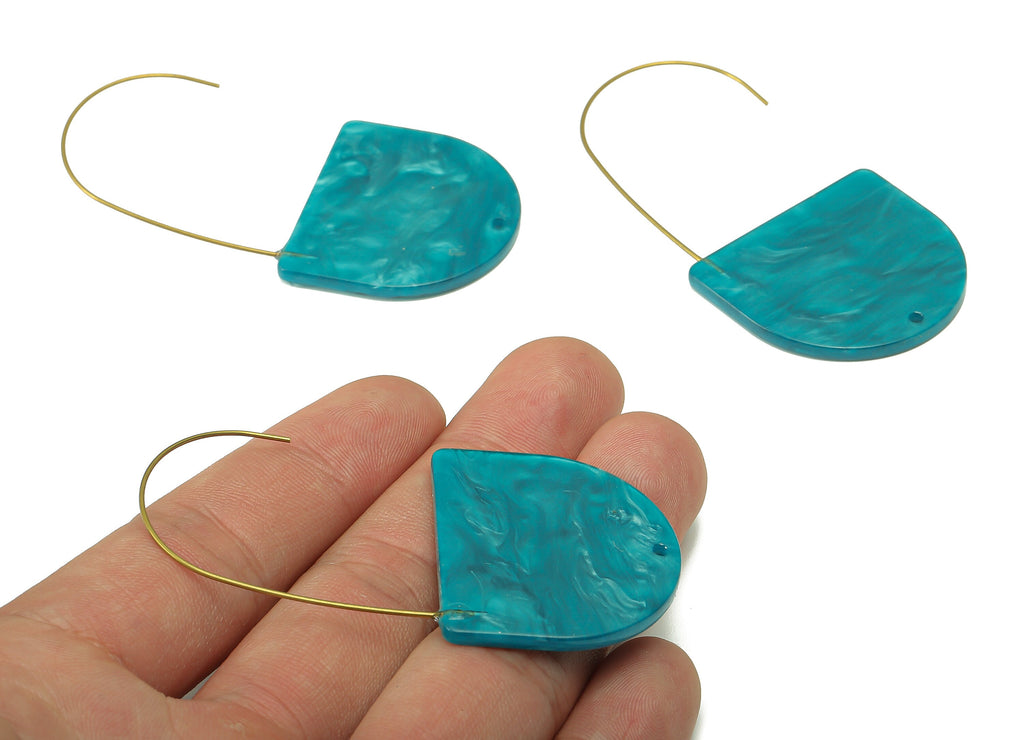 Acrylic Domed Ear Wire Hook - Blue D Earring With Hole - Brass Earring Wire Connector - Color Code: A794 - 48.38x34.02x2.39mm - AC2581-A794 - DOMEDBAZAAR
