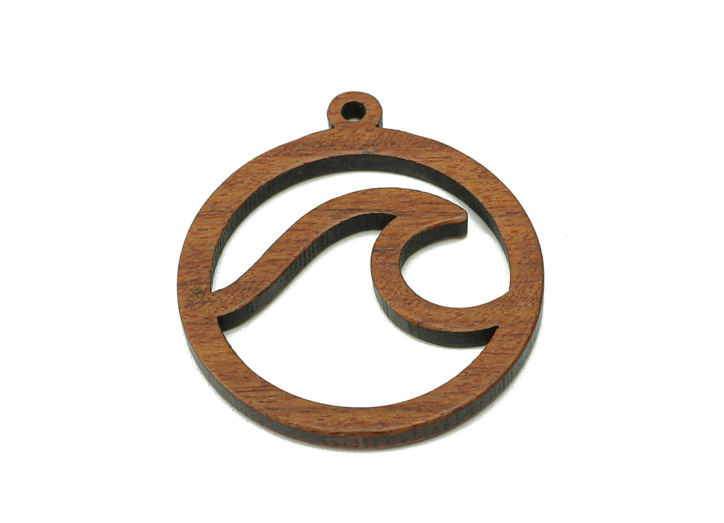 Mahogany Wood Wave Round Charm - Coffee Color Wavy Circle Earring - Hollow Pendant With Loop - For Necklace - 28.1x24.8x2mm - BB1301 - DOMEDBAZAAR