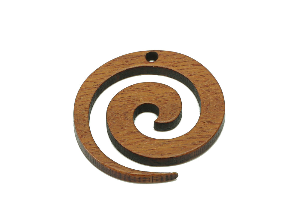 Mahogany Wood Spiral Charm - Coffee Color Circular Earring - Swirl Hollow Pendant With Hole - For Necklace - 25.1x24.9x2.3mm - BB1304 - DOMEDBAZAAR