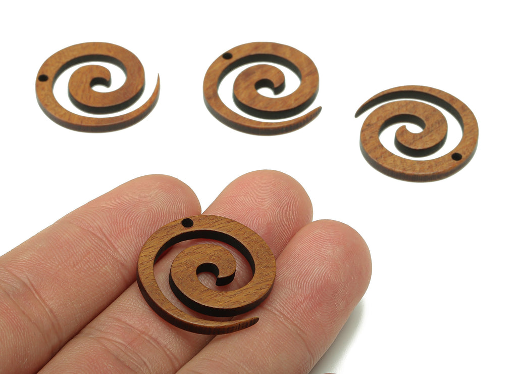 Mahogany Wood Spiral Charm - Coffee Color Circular Earring - Swirl Hollow Pendant With Hole - For Necklace - 25.1x24.9x2.3mm - BB1304 - DOMEDBAZAAR