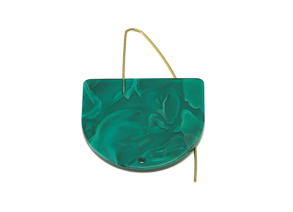 Domed Ear Wire Hook - Acrylic Green D Earring With Hole - Brass Earring Wire Connector - Color Code: A624 - 65.4x34x2.6mm - AC2582-A624 - DOMEDBAZAAR