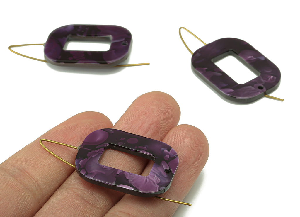 Acrylic Oval Rectangle Ear Wire Hook - Hollow Earring With Hole - Brass Earring Wire Connector - Color Code: A711 - 46x26x3mm - AC2583-A711 - DOMEDBAZAAR
