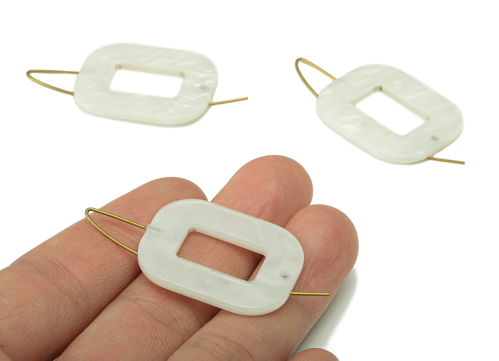 Acrylic Oval Rectangle Ear Wire Hook - Hollow Earring With Hole - Brass Earring Wire Connector - Color Code: A795 - 46x25x3mm - AC2583-A795 - DOMEDBAZAAR