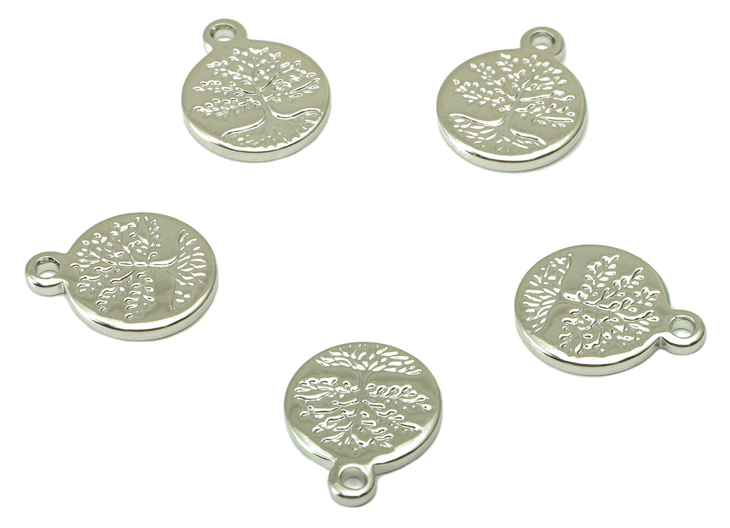 Brass Mini Round Charms - Circle Life Tree Earring - Tree Root Pendant With Loop - 18K Real White Gold Plating - 12.6x10.1x1.3mm - RGP4201S - DOMEDBAZAAR