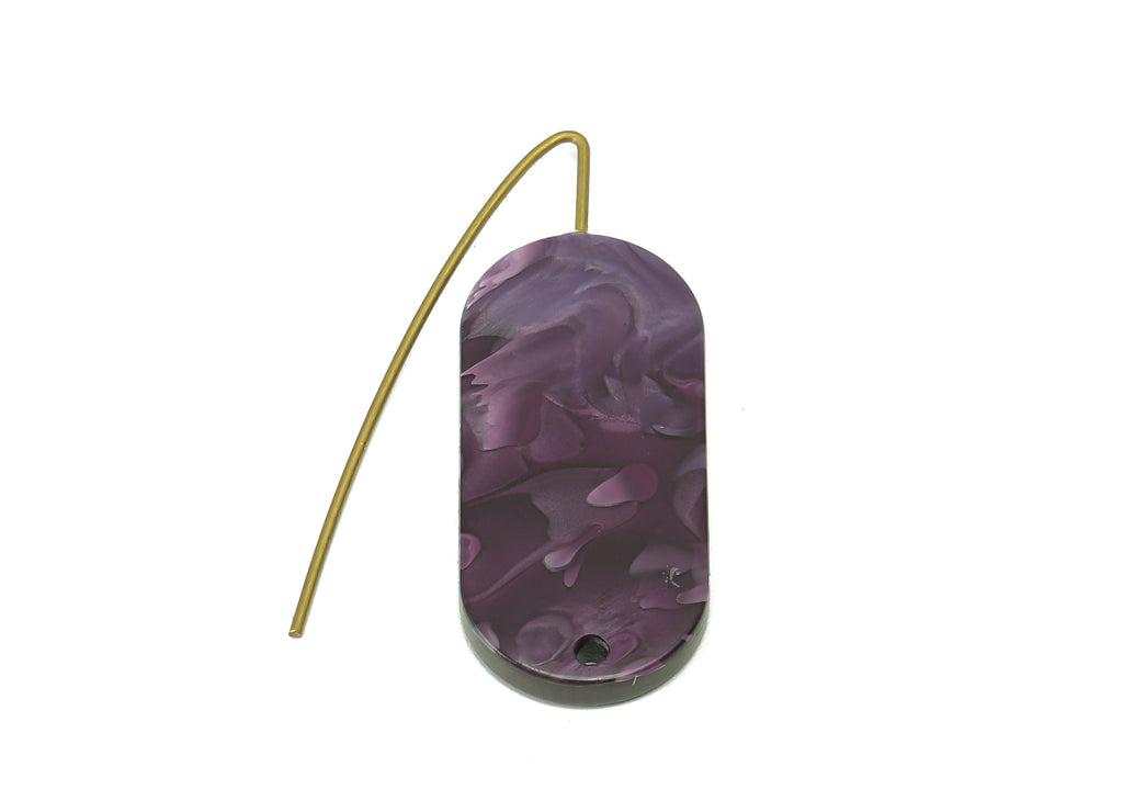 Acrylic Oval Ear Wire Hook - Purple Oval Earring With Hole - Brass Earring Wire Connector - Color Code: A711 - 38.21x14x2.6mm - AC2584-A711 - DOMEDBAZAAR
