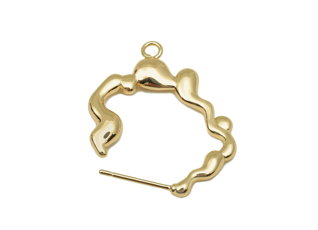 Brass Wave Earrings Clasps - Wavy Earring Hoop Stud - Curved Clasp With Loop - Gang Zheng - 18K Real Gold Plating - 29.1x22.1x2.2mm -RGP5769 - DOMEDBAZAAR