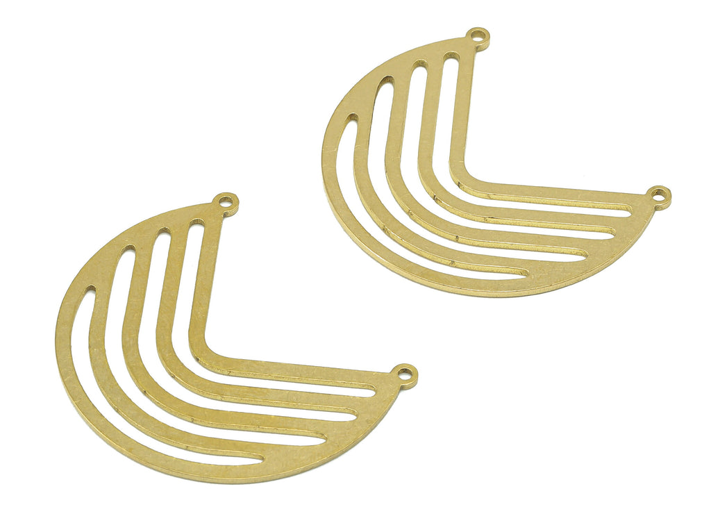 Brass Geometry Fan Connector - Raw Brass Bent Hollow Earring - Open Round Pendant With 2 Loops - For Necklace - 37.8x29.3x0.9mm - PPA7152 - DOMEDBAZAAR