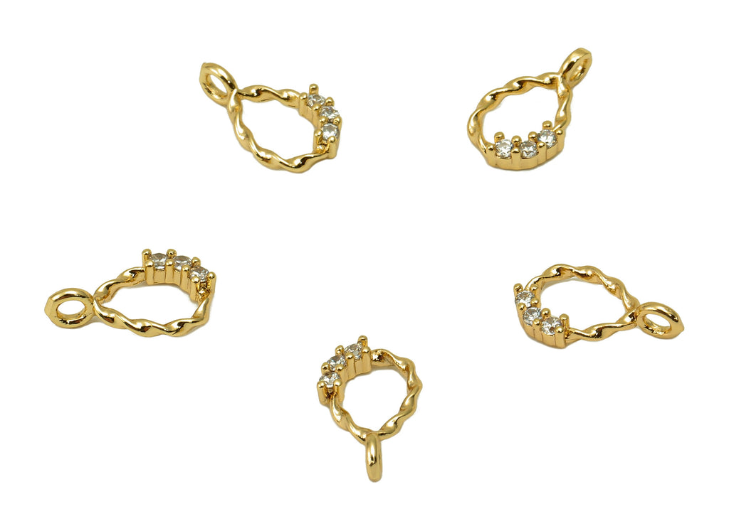 Brass Mini Drop Earring With Zircon - Gold Tiny Teardrop Charms - Pendant With Loop - 18K Real Gold Plating - 10.67x6.31x1.9mm - RGP5637 - DOMEDBAZAAR