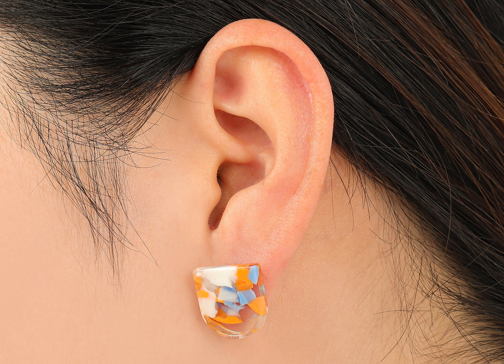Acetate Domed Crescent Stud Earring - Hollow Moon Earring Post - 316 Stainless Steel Stud - Color Code: A842 - 16x15.87x2.6mm - AC2556-A842 - DOMEDBAZAAR