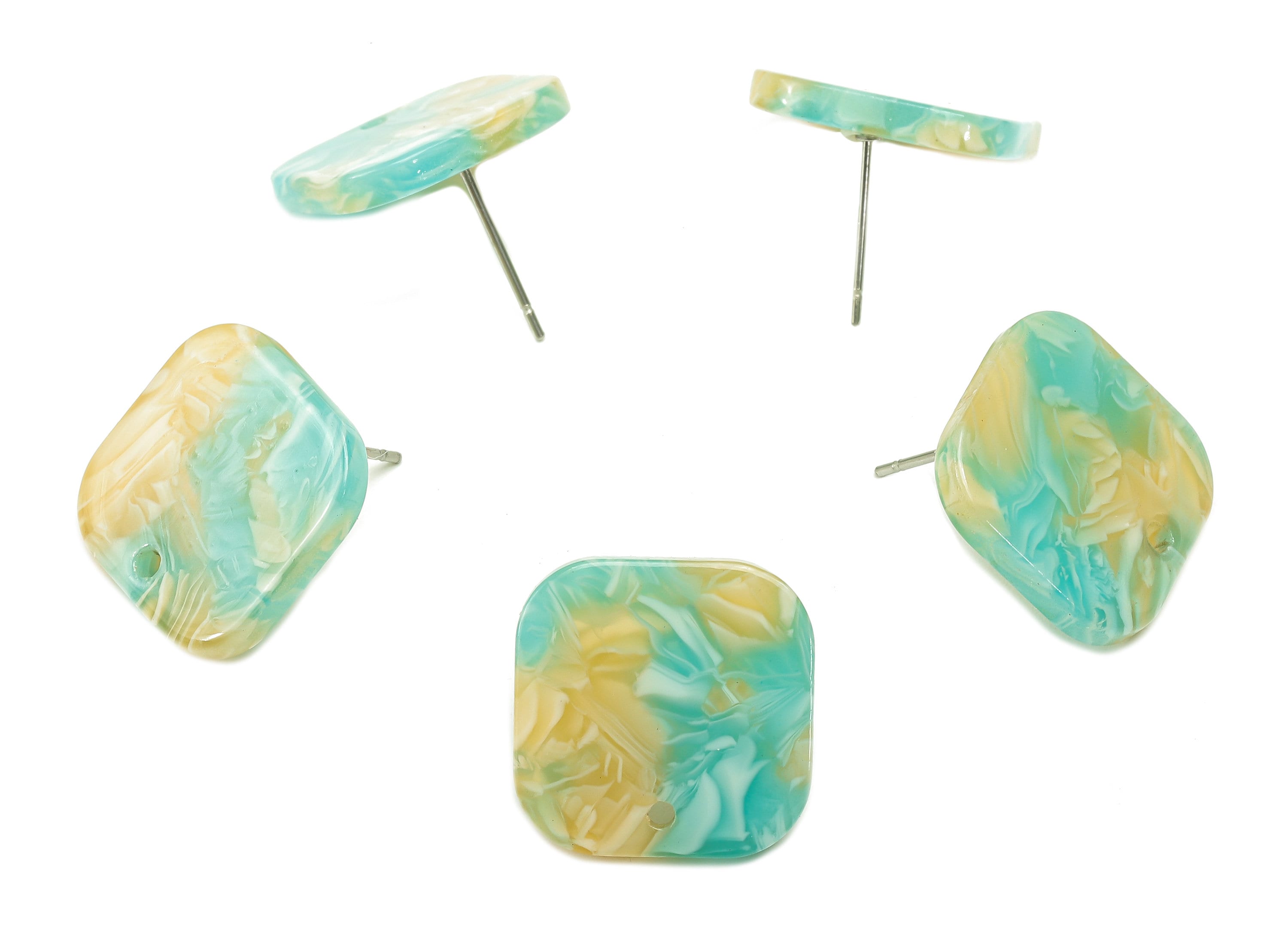 Acetate Oval Square Stud Earring - Earring Post With Hole