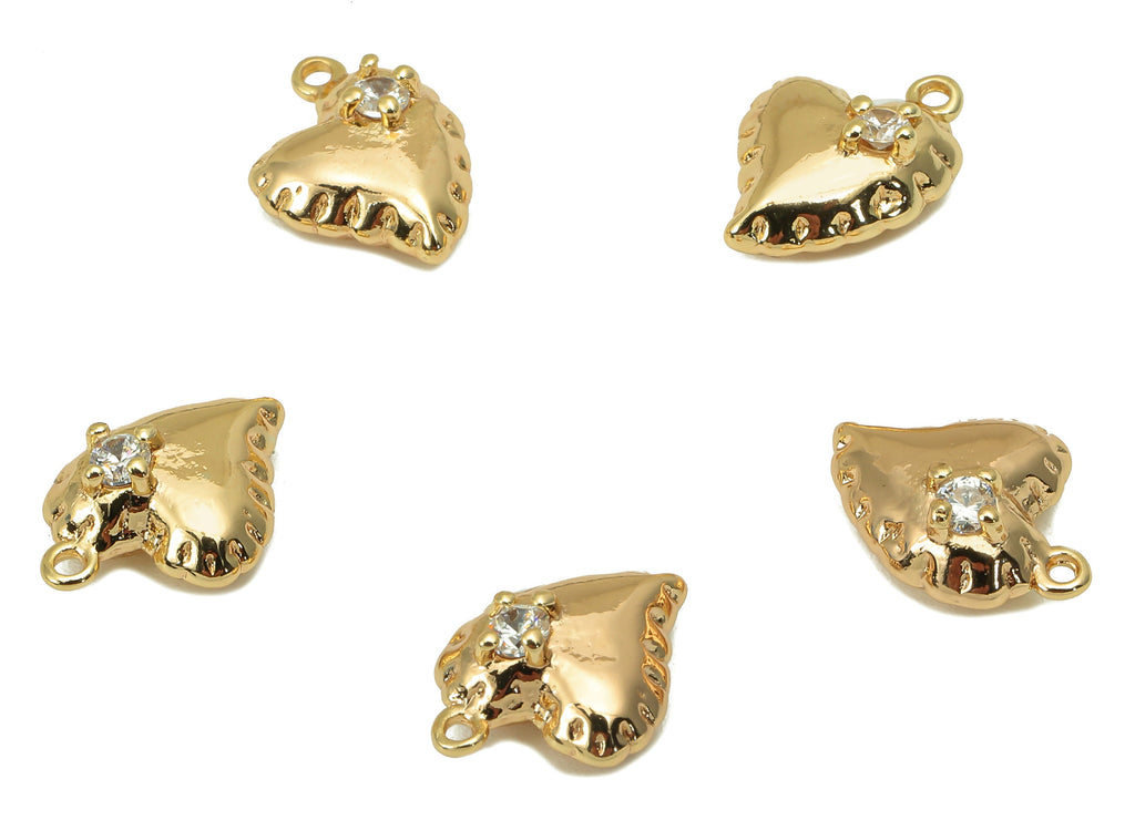 Brass CZ Mini Heart Earring - Cubic Zirconia Tiny Balloon Heart Charms - Pendant With Loop - 18K Real Gold Plating - 12.8x9.5x5.4mm -RGP5810 - DOMEDBAZAAR
