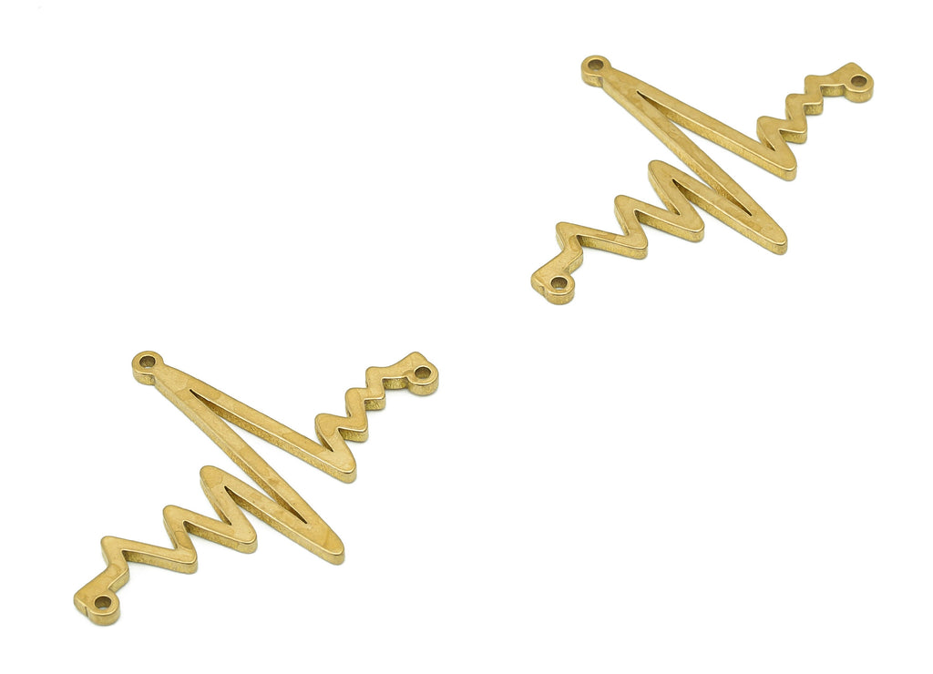 Brass Electrocardiogram Earring Connector - Raw Brass Heart Rate Earring - Pendant With 2 Loops -  Necklace Charm - 30.3x22.4x1.2mm - PP8183 - DOMEDBAZAAR