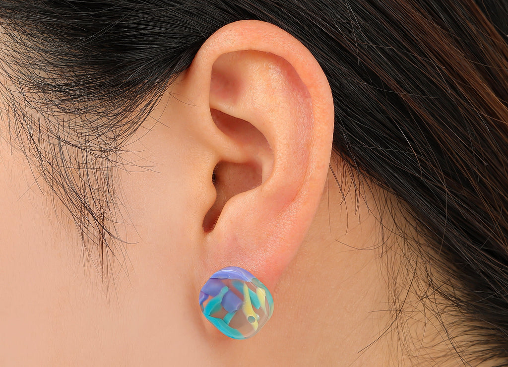 Acetate Oval Square Stud Earring - Acetate Earring Post With Hole - 316 Stainless Steel Stud - Color Code: A848 - 15x15x2.5mm - AC2562-A848 - DOMEDBAZAAR
