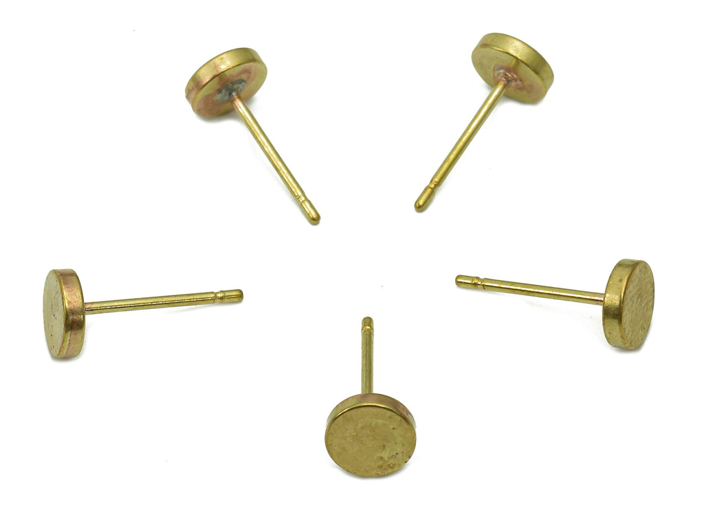 Brass Mini Thick Round Earring Posts - Raw Brass Mini Circle Earring Stud - Brass Stud - Earring Findings - 5.9x5.9x1.4mm - PP8049 - DOMEDBAZAAR