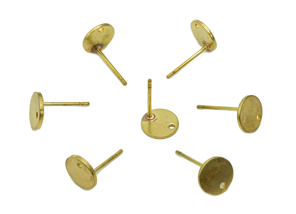 Brass Mini Round Earring Posts - Raw Brass Mini Circle Stud Earring - Earring With Hole - Brass Stud - 8x8x0.7mm - PP8047 - DOMEDBAZAAR