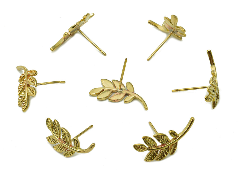 Brass Leaf Earring Posts - Raw Brass Leaves Stud Earring - Brass Stud - Earring Findings - 19x8.3x1.3mm - PP8051 - DOMEDBAZAAR