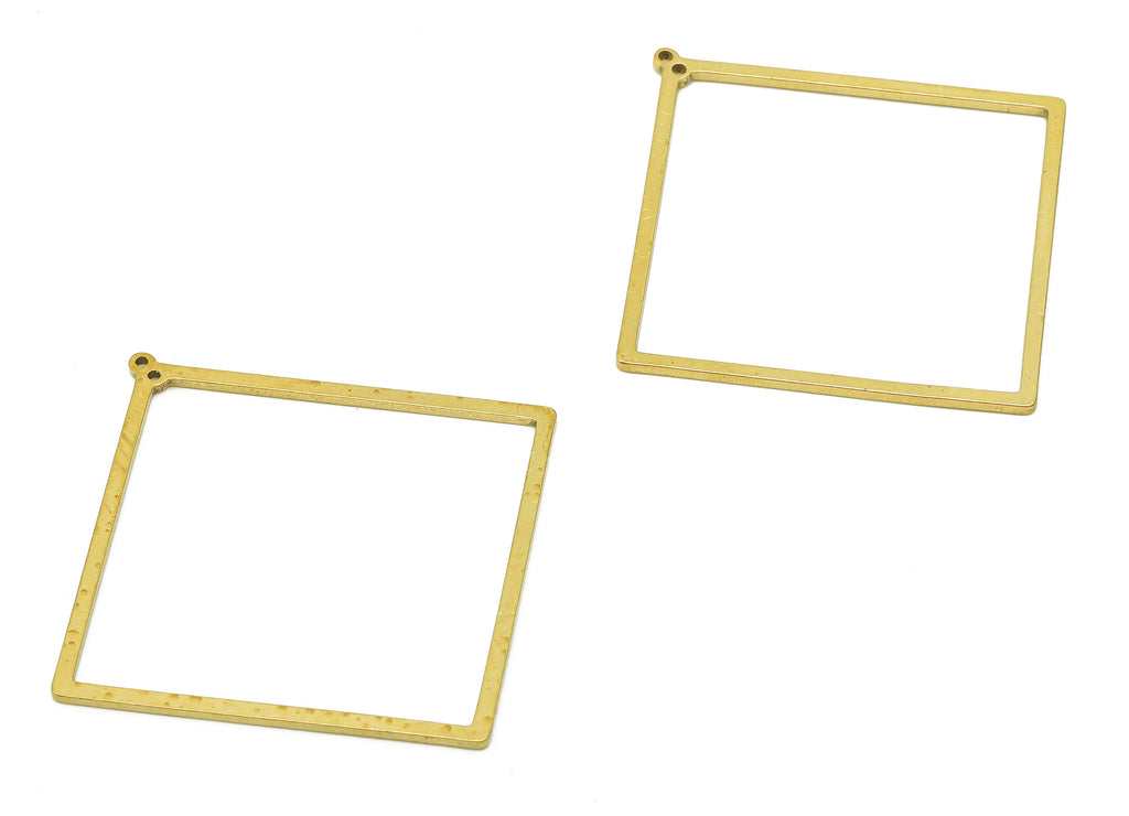 Brass Square Earring Connector - Raw Brass Rhombus Earring Charms - Pendant With 2 Holes - Connector Charm - 45.7x44.4x0.9mm - PPZ0205 - DOMEDBAZAAR