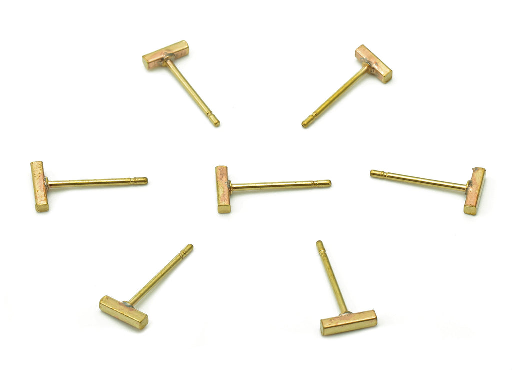 Brass Mini Rectangle Bar Earring Post - Raw Brass Flat Bar Stud Earring - Tiny Bar Earring Stud - Brass Stud - 6x1.6x1.5mm - PP8056 - DOMEDBAZAAR