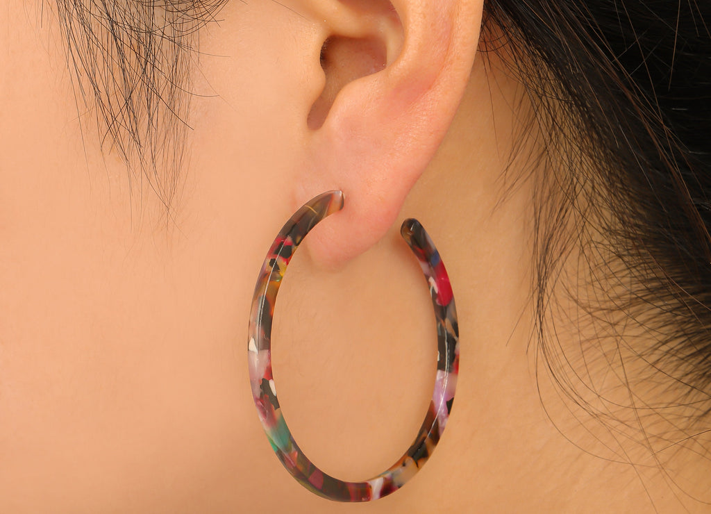 Open Hoop Earrings Stud - 2 inch Hoop Earring - Mix Acetate Round Earring Post - Open Circle - Color Code: A60 - 50x50x2.8mm - AC1172K - DOMEDBAZAAR
