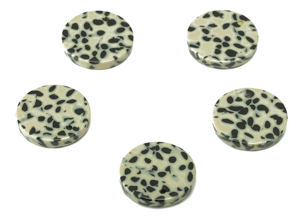 Acetate Acid Coin Earring Charm - Round Black Spots Earring - Circle Pendant With Hole - Color Code: A785 - 15.07x15.06x2.48mm - AC1064-A785 - DOMEDBAZAAR