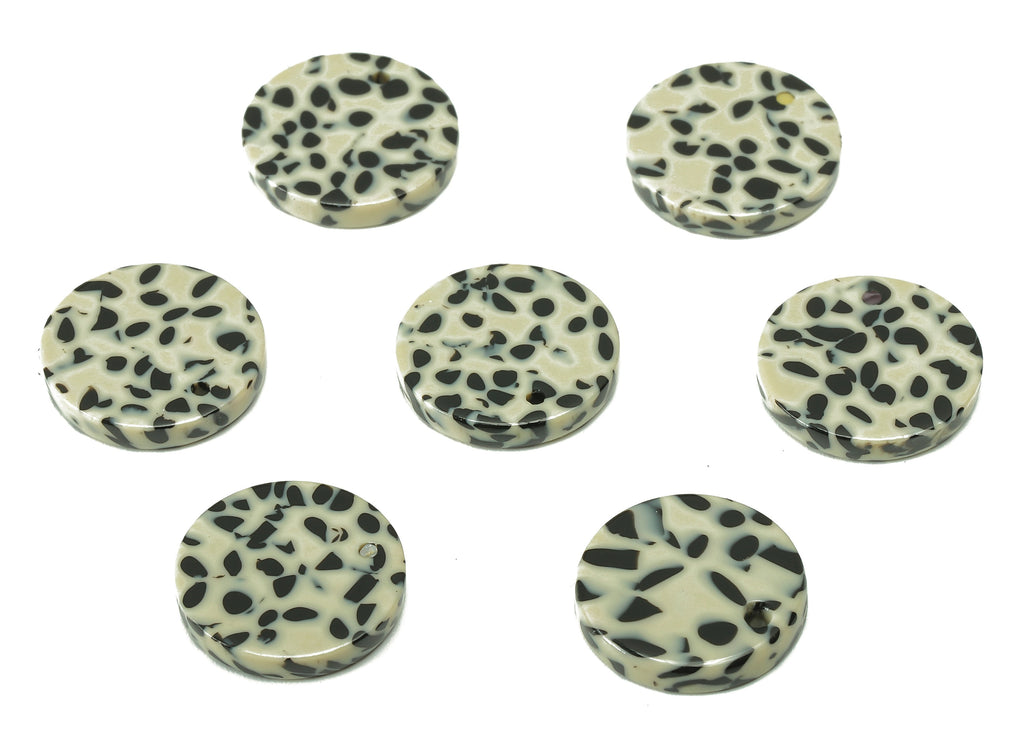 Acetate Acid Coin Earring Charm - Round Black Spots Earring - Circle Pendant With Hole - Color Code: A785 - 15.07x15.06x2.48mm - AC1064-A785 - DOMEDBAZAAR