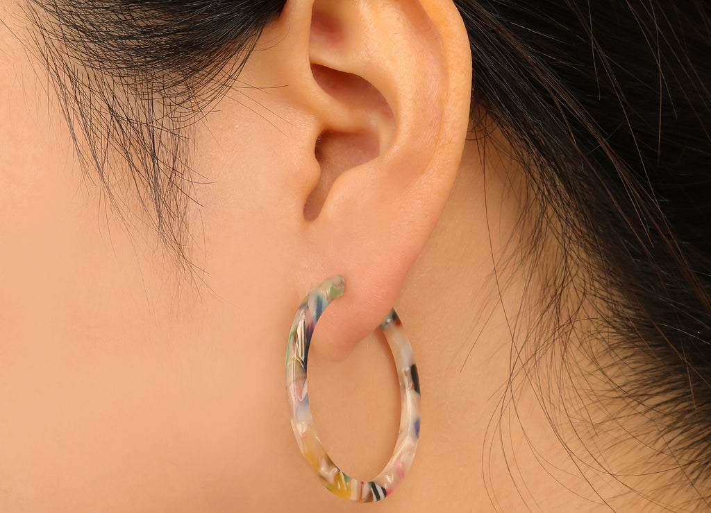 Open Hoop C Earrings Post - Acetate Hoop C  Earring - Multi Color Hoop Earring - Color Code: A59 -36.18x35.72x2.41mm- AC1173-A59 - DOMEDBAZAAR