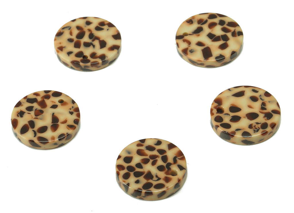 Acetate Acid Coin Earring Charm - Round Brown Spots Earring - Circle Pendant With Hole - Color Code: A789 - 15.13x15.11x2.67mm - AC1064-A789 - DOMEDBAZAAR