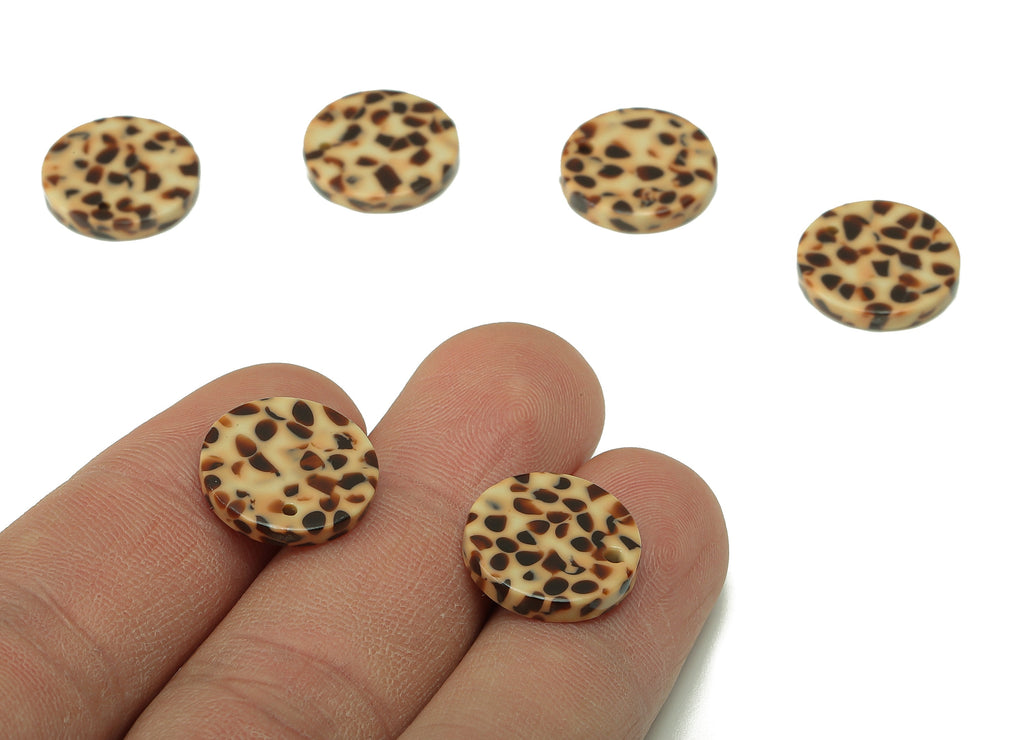 Acetate Acid Coin Earring Charm - Round Brown Spots Earring - Circle Pendant With Hole - Color Code: A789 - 15.13x15.11x2.67mm - AC1064-A789 - DOMEDBAZAAR