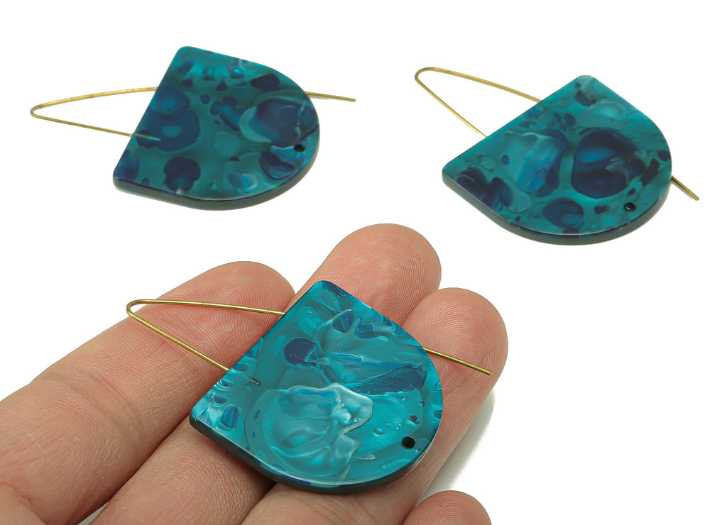 Domed Ear Wire Hook - Acrylic Dark Blue D Earring With Hole - Brass Earring Wire Connector - Color Code: A631 - 66x33.95x2.1mm - AC2582-A631 - DOMEDBAZAAR
