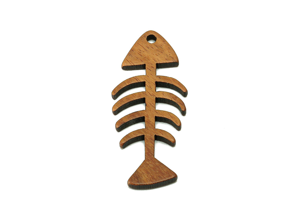 Mahogany Wood Fish Bone Earring Charm - Coffee Color Fish Earring - Hollow Pendant With Hole - Charm For Necklace - 34.8x14.3x2.2mm - BB1300 - DOMEDBAZAAR