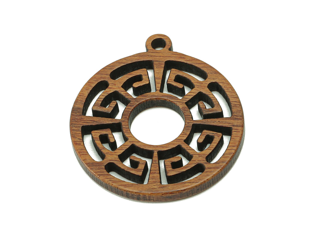 Mahogany Wood Round Charm - Coffee Color Circle Earring - Hollow Pendant With Loop - For Necklace - 27.8x25.1x2.4mm - BB1303 - DOMEDBAZAAR