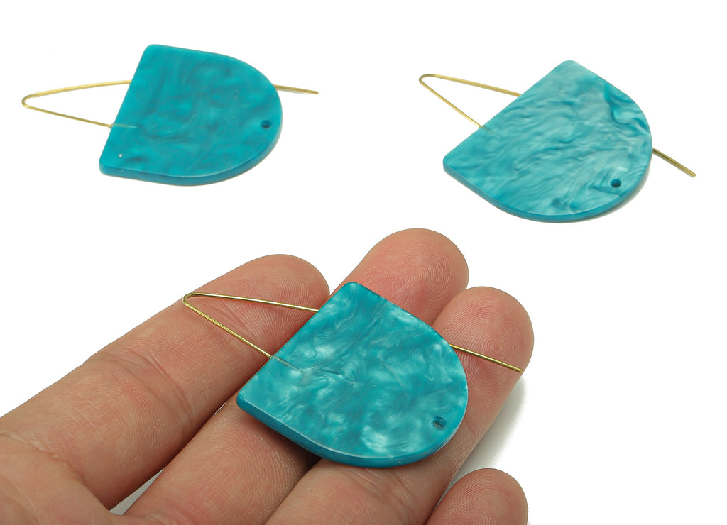 Acrylic Domed Ear Wire Hook - Blue D Earring With Hole - Brass Earring Wire Connector - Color Code: A794 - 64.54x34.00x2.07mm - AC2582-A794 - DOMEDBAZAAR