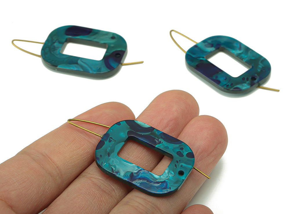 Acrylic Oval Rectangle Ear Wire Hook - Hollow Earring With Hole - Brass Earring Wire Connector - Color Code: A631 - 46x26x3mm - AC2583-A631 - DOMEDBAZAAR