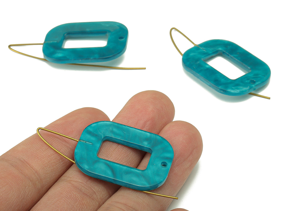 Acrylic Oval Rectangle Ear Wire Hook - Hollow Earring With Hole - Brass Earring Wire Connector - Color Code: A794 - 46x25x3mm - AC2583-A794 - DOMEDBAZAAR