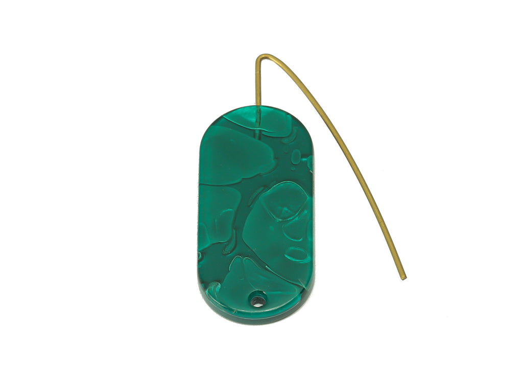 Acrylic Oval Ear Wire Hook - Green Oval Earring With Hole - Brass Earring Wire Connector - Color Code: A624 - 38.38x13.8x2.6mm - AC2584-A624 - DOMEDBAZAAR