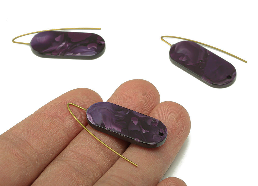 Acrylic Oval Ear Wire Hook - Purple Oval Earring With Hole - Brass Earring Wire Connector - Color Code: A711 - 38.21x14x2.6mm - AC2584-A711 - DOMEDBAZAAR