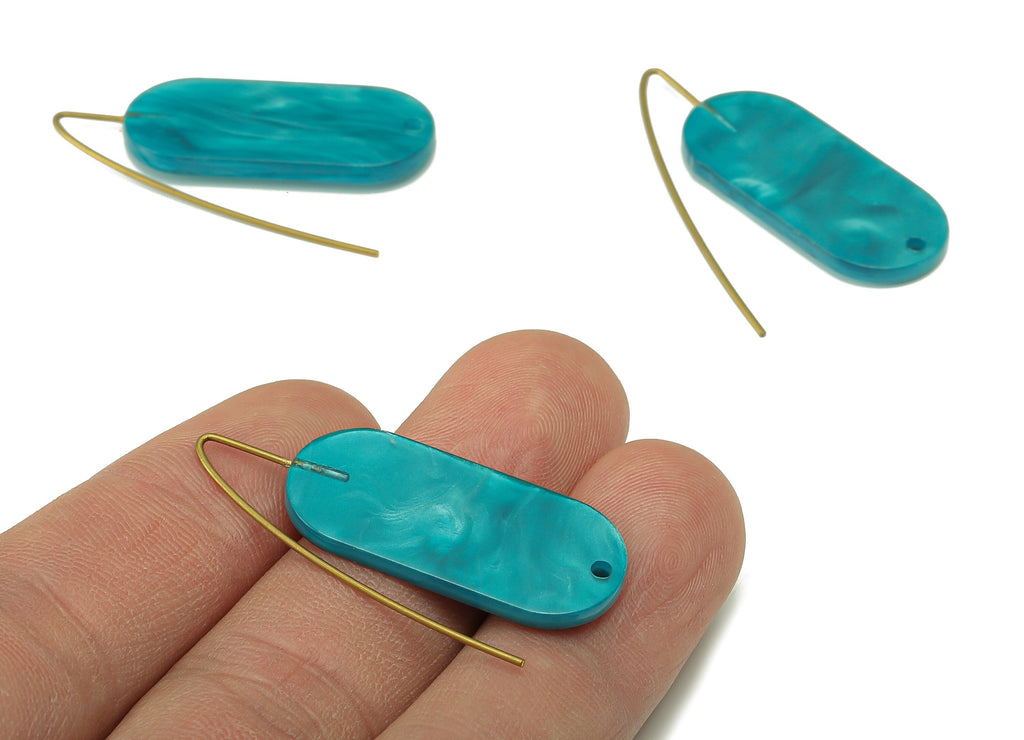 Acrylic Oval Ear Wire Hook - Blue Oval Earring With Hole - Brass Earring Wire Connector - Color Code: A794 - 38.15x13.85x2.3mm - AC2584-A794 - DOMEDBAZAAR