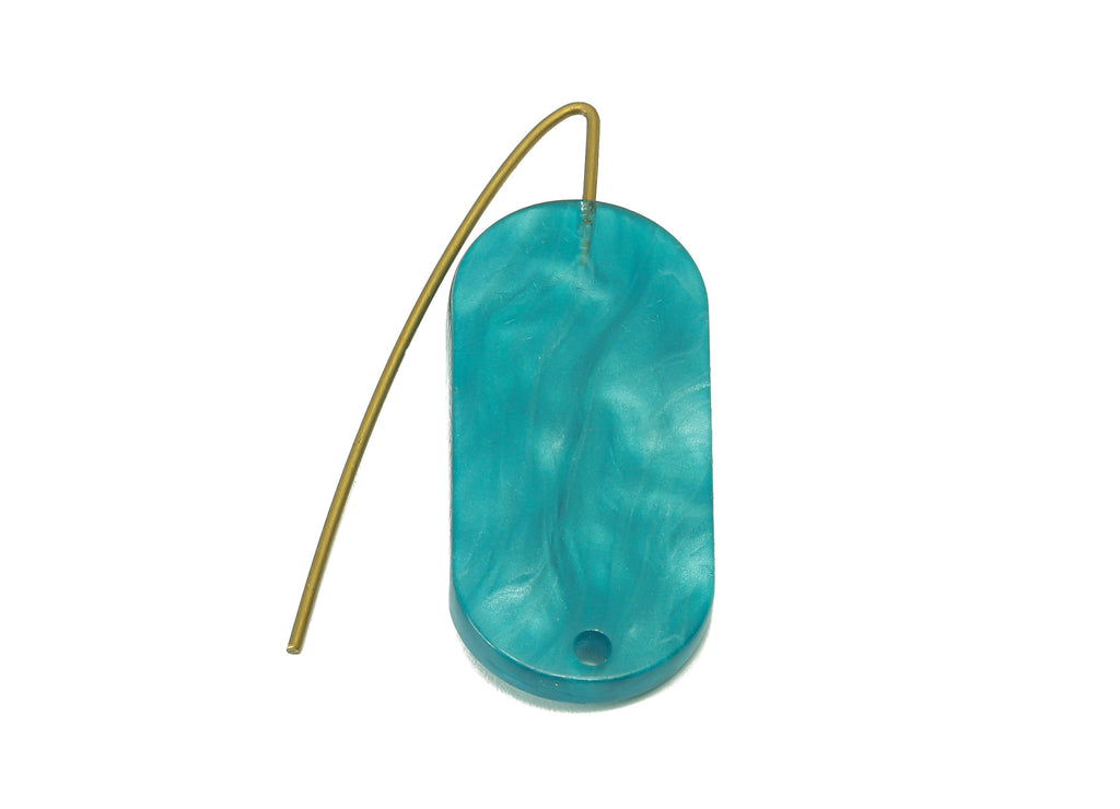 Acrylic Oval Ear Wire Hook - Blue Oval Earring With Hole - Brass Earring Wire Connector - Color Code: A794 - 38.15x13.85x2.3mm - AC2584-A794 - DOMEDBAZAAR