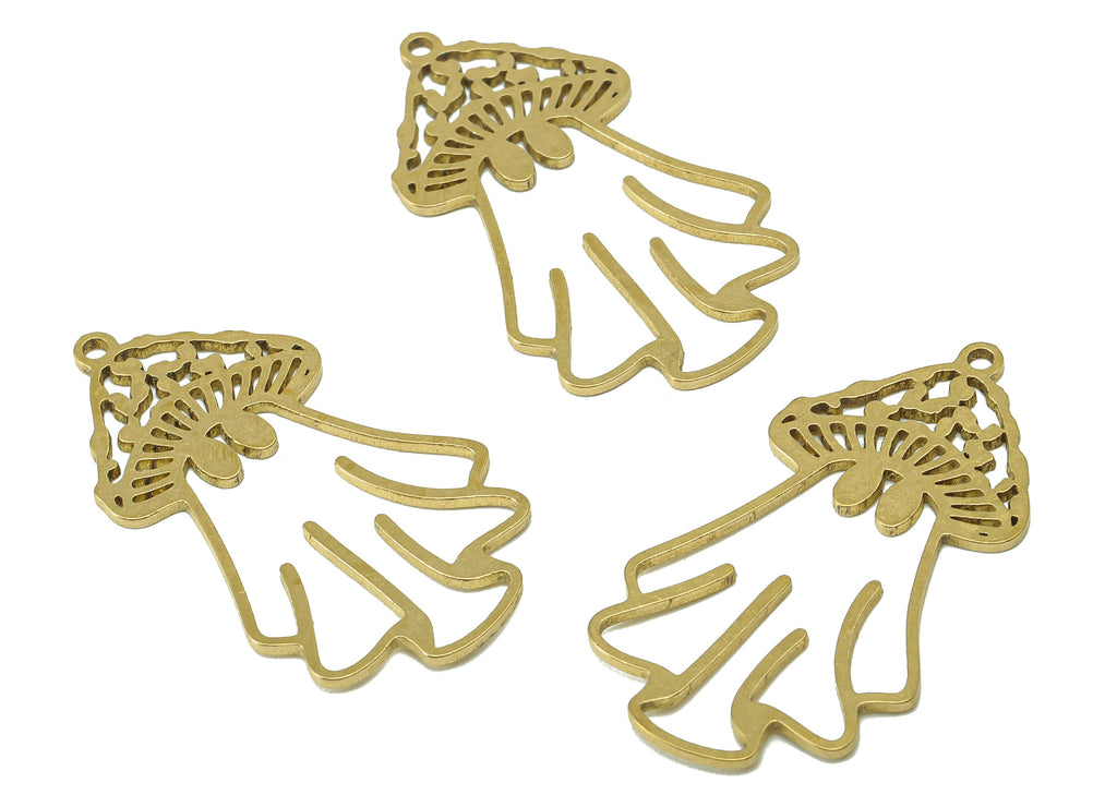 Brass Mushroom Earring Charm - Raw Brass Ghost Earring - Botanical Pendant With Loop - Charm For Necklace - 37.8x20.7x0.9mm - PPZ0229 - DOMEDBAZAAR