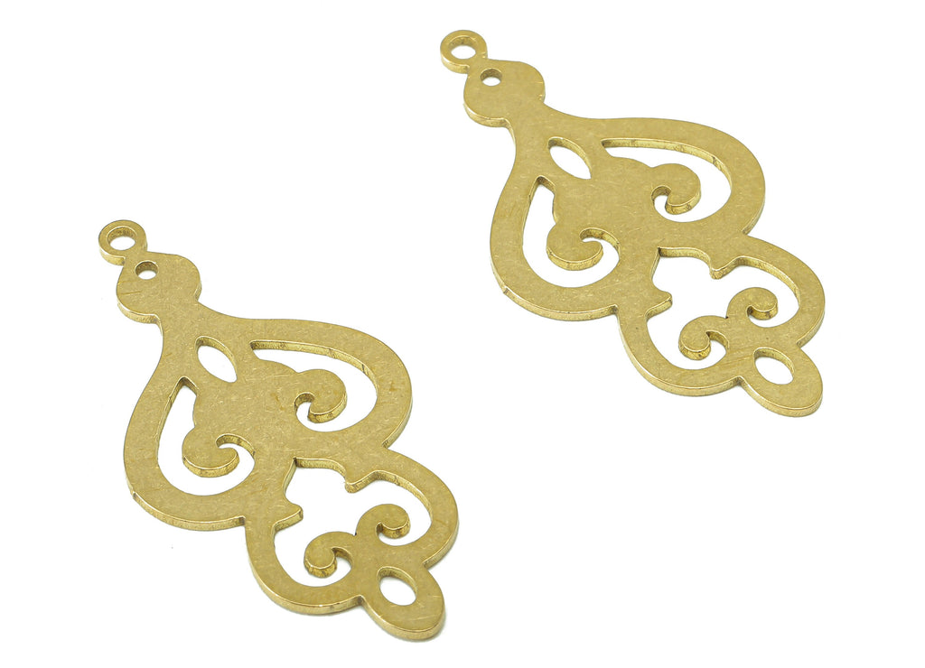 Brass Pattern Earring Connector - Raw Brass Cutout Earring Charm - Flower Pendant With Loop - For Necklace - 34.7x17.6x0.7mm - PPA6908 - DOMEDBAZAAR