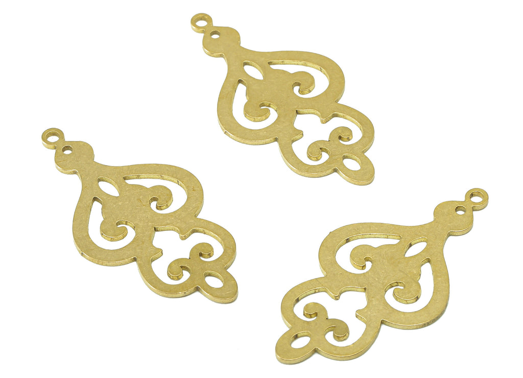Brass Pattern Earring Connector - Raw Brass Cutout Earring Charm - Flower Pendant With Loop - For Necklace - 34.7x17.6x0.7mm - PPA6908 - DOMEDBAZAAR