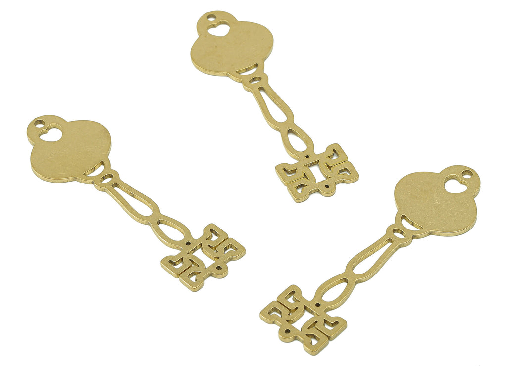 Brass Column Earring Connector - Raw Brass Heart Cutout Earring - Pendant With Loop - Antique Looking Key Charm - 44.9x14.4x0.9mm - PPA7183 - DOMEDBAZAAR