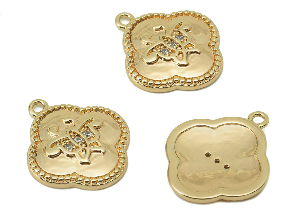 Brass Butterfly Earring Charm - Brass Cubic Zirconia CZ Lucky Leaf Charms - Pendant With Loop-18K Real Gold Plating-17.2x14.9x2.32mm-RGP5828 - DOMEDBAZAAR