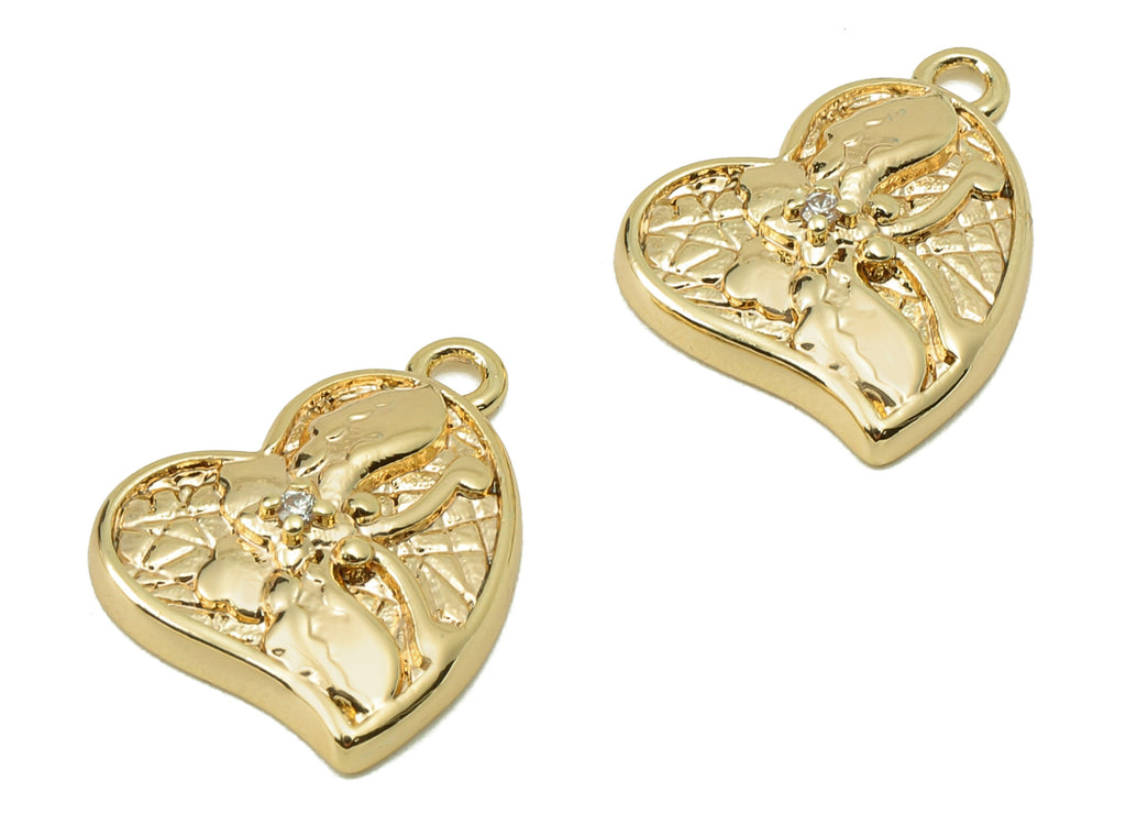 Brass Butterfly Earring Charms - Heart Moth Cubic Zirconia CZ Charms - Pendant With Loop-18K Real Gold Plating -16.18x12.31x1.61mm- RGP5829 - DOMEDBAZAAR