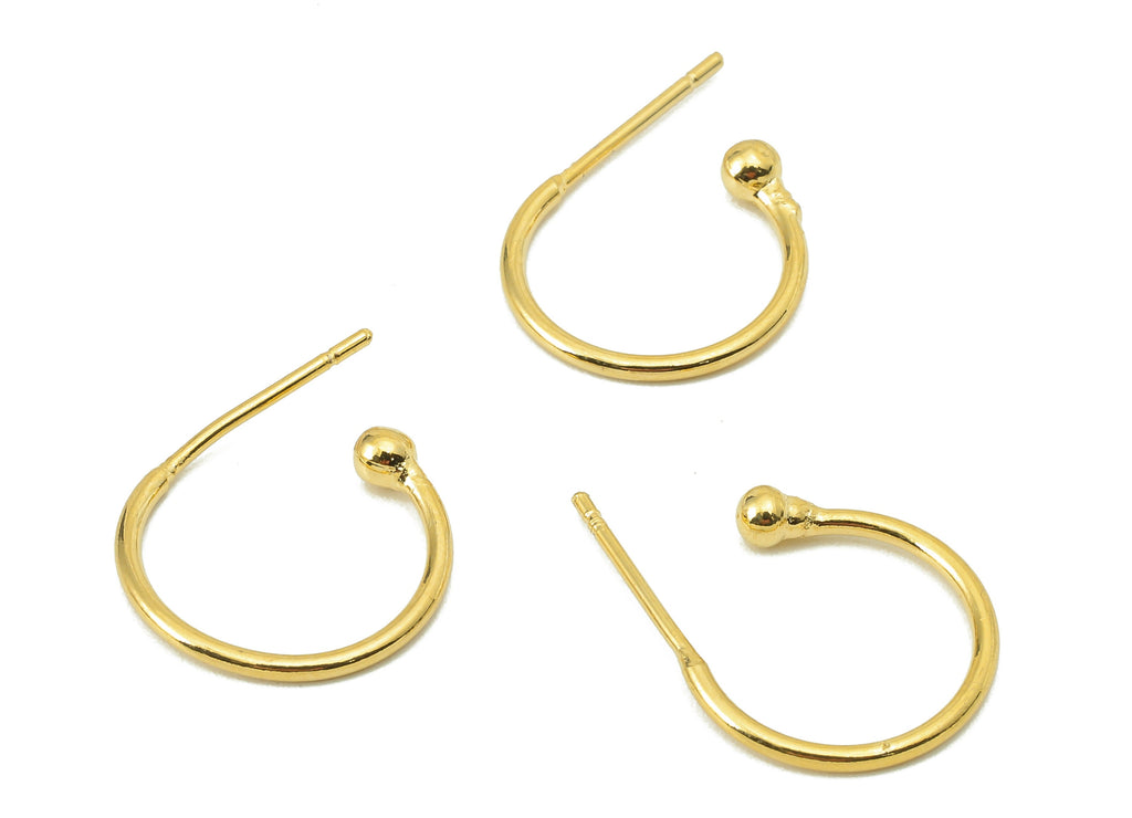 Brass C Hoop Stud Earring - Brass Open Hoop Earring Stud and Earring Post - Mini Ball Post-18K Real Gold Plating -22.13x13.87x 1.2mm-RGP5855 - DOMEDBAZAAR