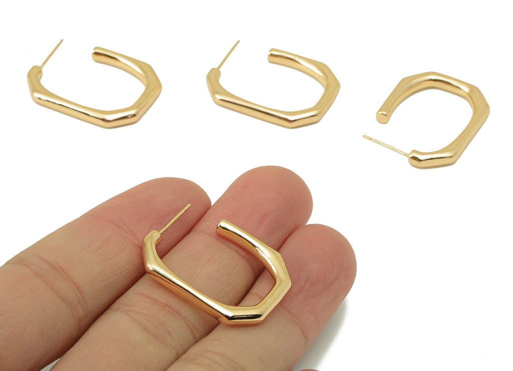 Brass Rectangle Hoop Post - Brass Open Rectangle Hoop Earring -Oval Rectangle Hoop Earrings-18K Real Gold Plating-28.73x21.71x3.05mm-RGP5869 - DOMEDBAZAAR