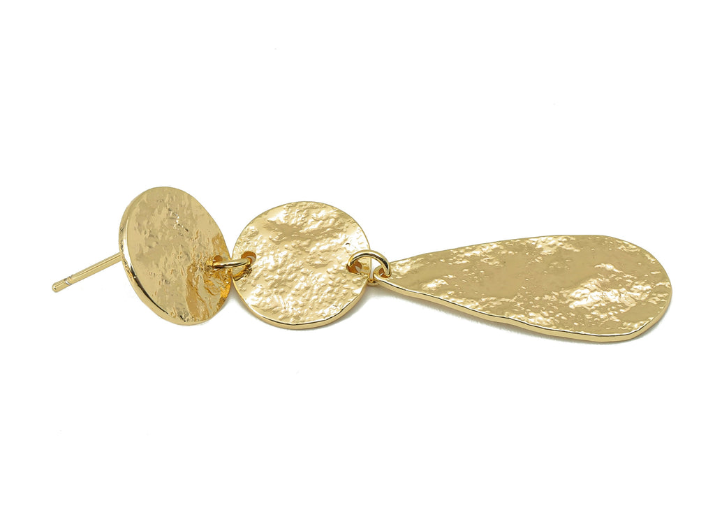 Brass Drop Earring Charm - Brass Circle Earring Stud - Hammered Stud Earring - 18K Real Gold Plating-54.32x 13.08x 1.06mm- RGP5875 - DOMEDBAZAAR